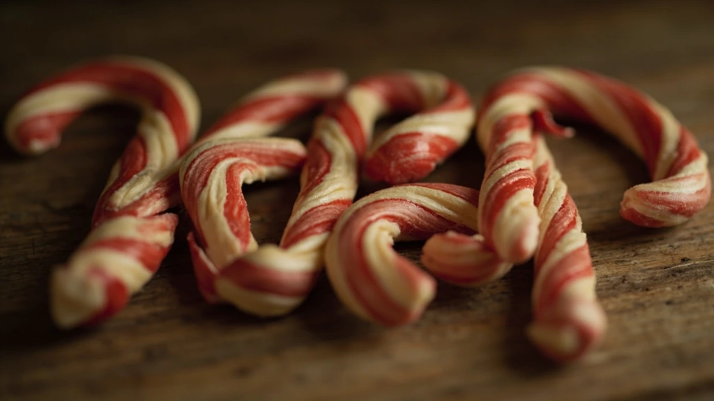 Archival still life of antique hand-pulled sugar sticks from a candy maker's bench