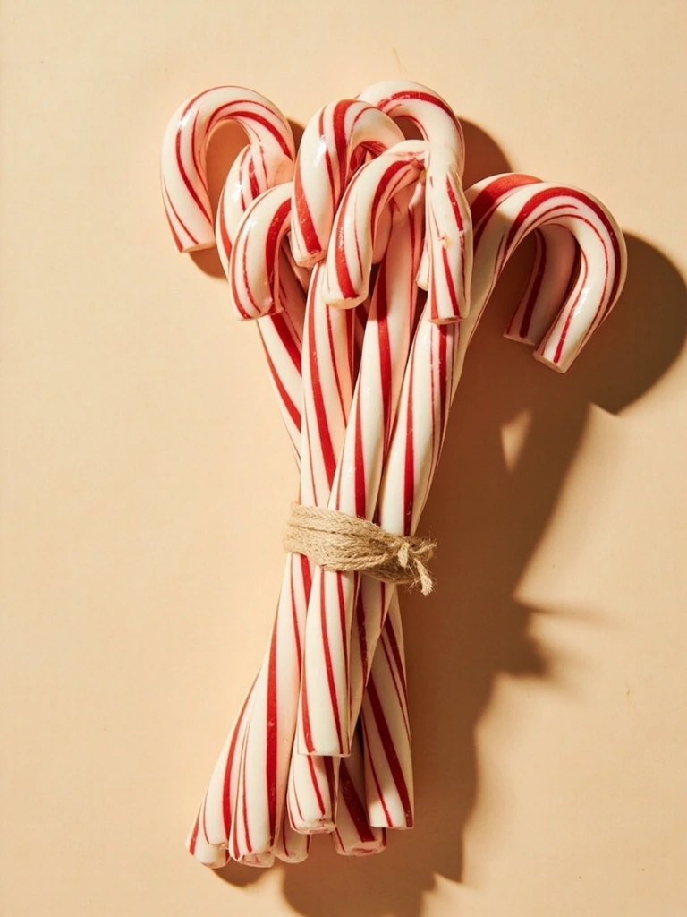 Traditional German white sugar sticks with thin red stripes